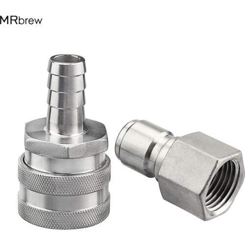 Stainless Steel 304 Quick Disconnect Set 1/2 NPT Female Disconnect 1/2" Barb Brewing Quick Disconnect For Ball Valve & Wort Pump