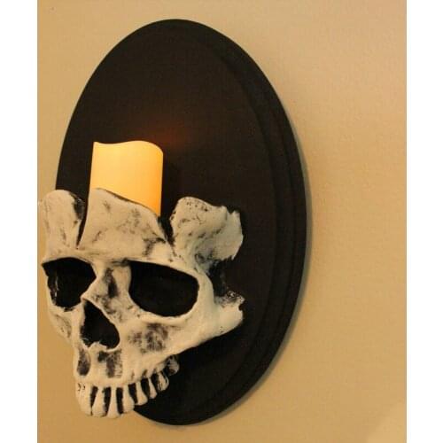 Horror Ghost Skull Half Face Candle Holder Halloween Decoration Light Resin Skeleton Wall Pendant Candlestick Home Party Decor