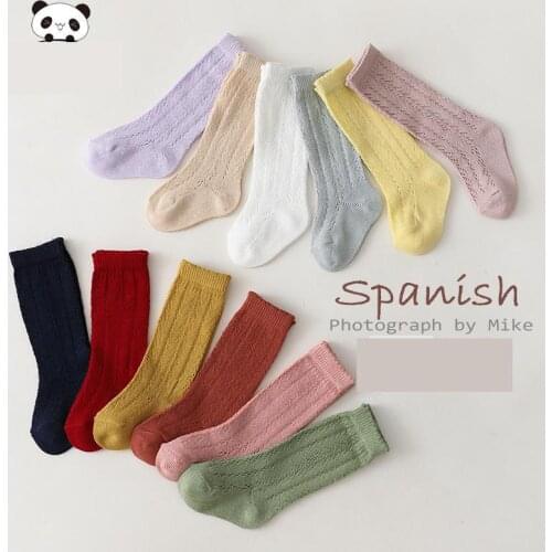 Newborn Baby Girls Solid Color Knot Socks Breathable Mesh Cotton Knee High Leg Warmer Summer Infant Toddler Soft Socks