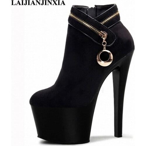 Autumn And Winter heel boots women zipper thin heel boots high heel platform ankle boots 17cm heeled short boots