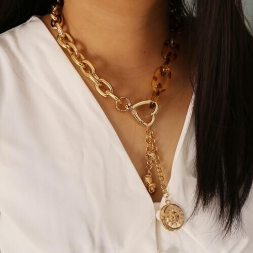 Heart Lock Horn Pendant Choker Necklace for Women Punk Simulated Pearl Chain Acrylic Necklaces Collier Couple Lover Jewelry Gift