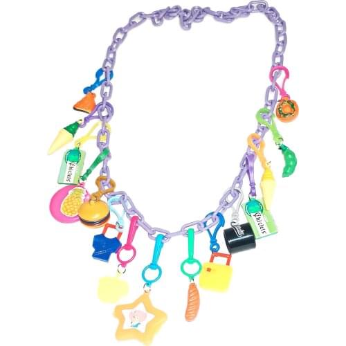 1 set New VINTAGE Plastic Charms E Necklace 15 Charm 80cm Retro Fashion Jewellery Woman Girl Birthday Party Dressing carnival
