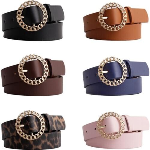 Women Circle Ring Buckle Belt Faux Leather Wild Waistband Ladies Stylish Belts BLTYN20006