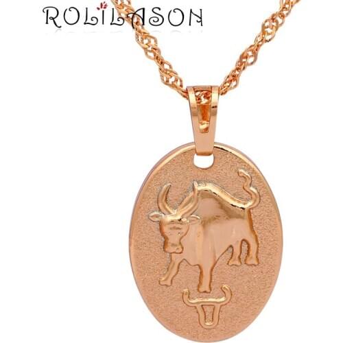 ROLILASON 12 Constellation Ovel Taurus design glittering golden tone Fashion Jewelry Necklace Pendants for gift LN0542s