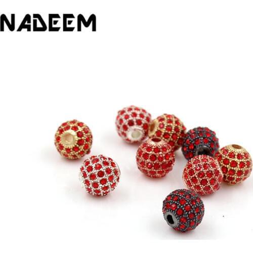 Luxury Micro Pave Cubic Zirconia Crystal Ball Charms Beads For Men Bracelet Necklace Making Jewelry 4Color Brass Spacer diy Bead