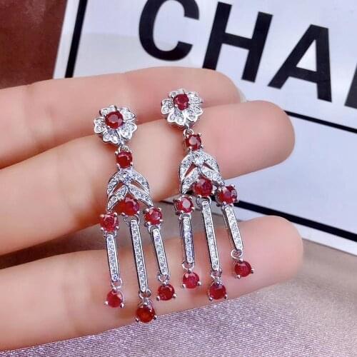 Luxurious ancient Tassels Float natural red ruby drop earrings Natural gemstone earrings S925 silver women wedding gift jewelry