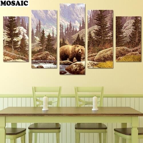 Diy Diamond Painting cross stitch 5pcs Animal brown bear 5D Full Square diamond Embroidery Mosaic Home Decor rhinestones paint