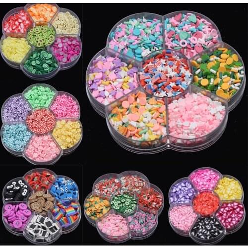 Seven Grids Packing Fruits Candies Hearts Sprinkles Polymer Clay Slices for DIY Crafts Filling Decoration Accessories