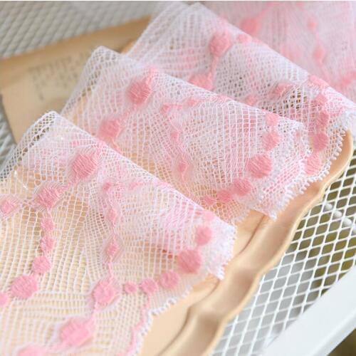 2 Meters 10.3cm Width Mesh Satin Flower Embroidery Pink Elastic Lace Fabric for Hot Dress Skirt Wedding Party Patchwork Sewing