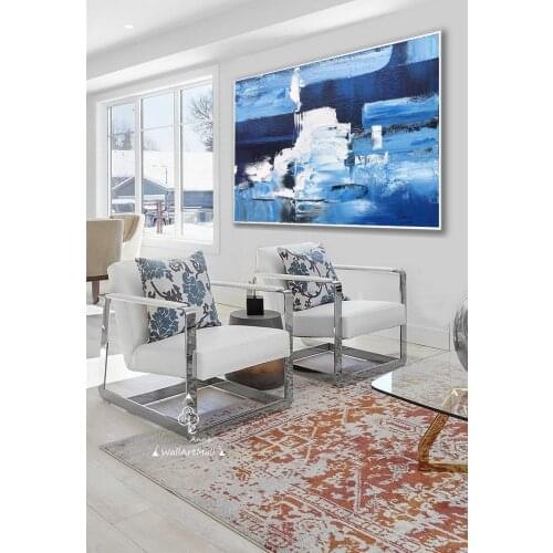 Modern Abstract Painting Large Modern Art Blue And White Contemporary Palette Knife Painting Texture Art Blue Acrylic Painting