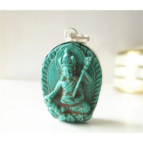 Tibetan Clay Sculpture Buddha Amulets Pendants Pocket Buddha Simulated Turquoises Buddha Tara Ganyin TBP689