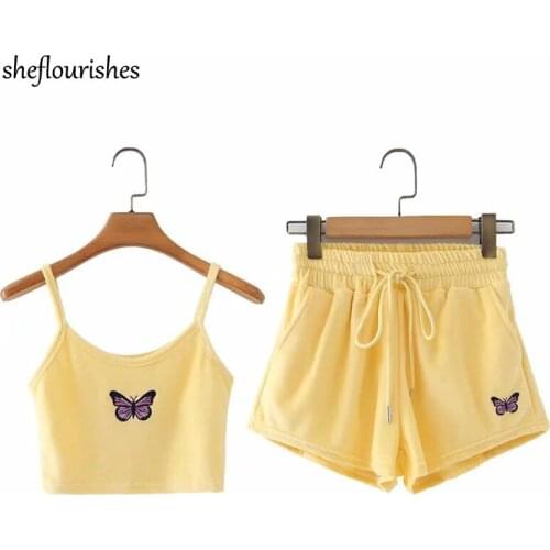 Sexy corset top women 2021 kawaii butterfly embroidered top velvet u neck crop top summer backless tank tops pink yellow