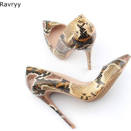 Brown Snakeskin Woman high heel Pointed Toe Sexy Pumps Thin heel female dress shoes stiletto OL out fits elegant party shoes
