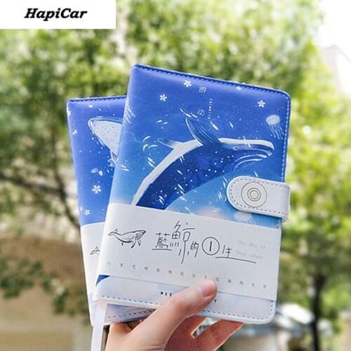 Creative Blue Whales Life Coloring Page Illustration Handbook Soft PU Leather Student Notebook Journals