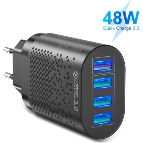 GTWIN 48W Quick Charger 3.0 USB Phone Charger 4 Ports For iphone 13 12 Samsung EU US Plug Wall Charger Adapter Fast Charging