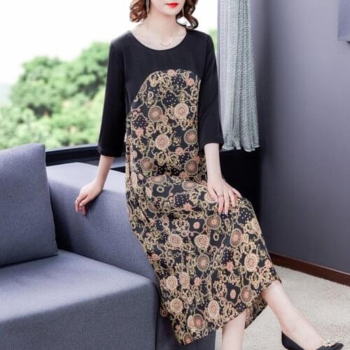 Summer Casual Loose 4XL Plus Size Print Dress 2021 Elegant Vintage Floral Mulberry Silk Midi Dress Women Bodycon Party Vestidos