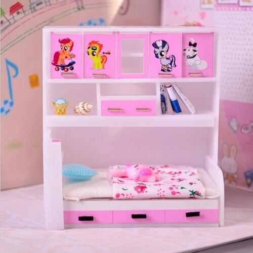 1/12 Miniature Children Cabinet Bed Model Dollhouse Bedroom Furniture Decor