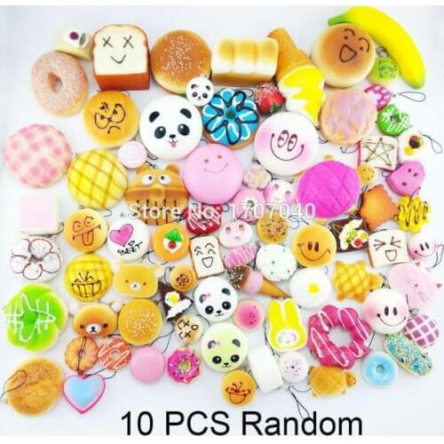 10PCS Random Squishy Donuts/Panda Bread/Toast/Buns/Expression Collectibles 2+3+5 Mixed Toy