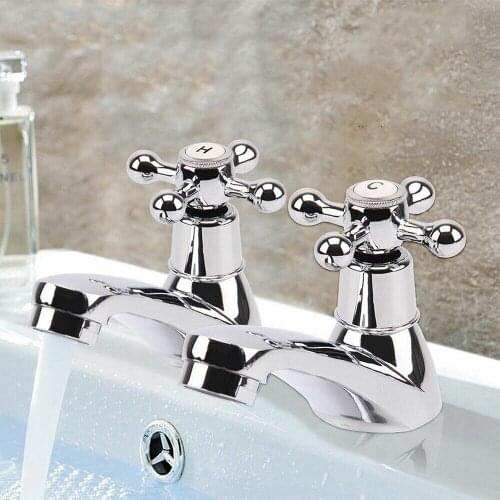 2X Chrome Twin Basin Taps Hot&Cold Water Kitchen Sink Taps Bathroom Water Faucet Mixer Taps Home Improvement Kitchen Accessory