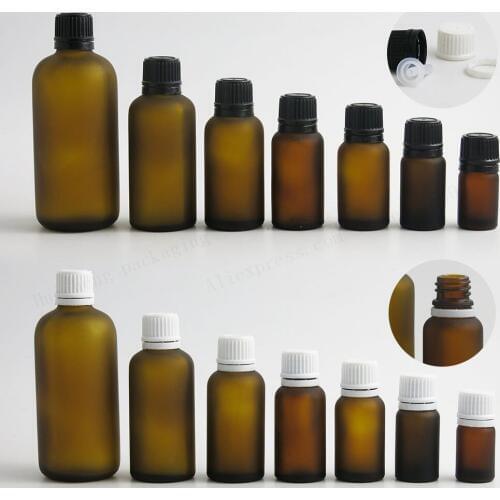 200 x 5ml 10ml 15ml 20ml 30m 50ml 100ml Frost Amber Glass Essential Oil Bottles Containers With White Black Plastic Lids