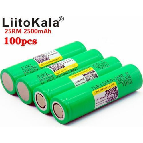 Wholesale 100pcs LiitoKala 18650 2500mAh Rechargeable battery 3.6V INR18650 25R M 20A discharge + DIY Nickel