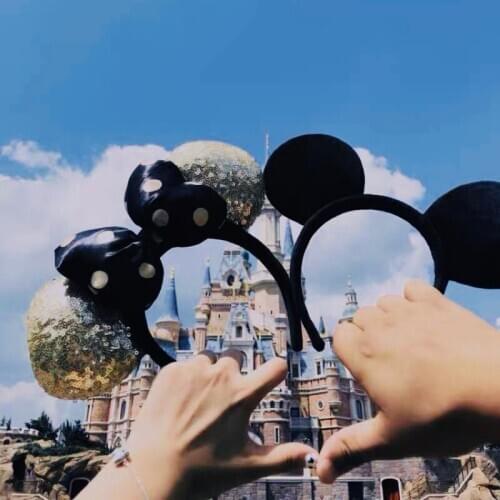 Disney Mickey&Minnie Ear Plush Hairband Hair Bowknot Accessories Holiday Party Props Kid Gift Toy