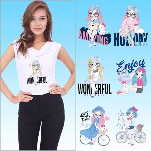 Wonderful Girl on travel Applique on Clothes Heat-sensitive patches Thermal transfer printing Iron On Transfers