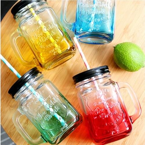 500ml Cold Water Bottle Transparent Glass Bottle With Straws Sport Water Cup with Handle Juice Milk Cup Portable Beer Drinkware