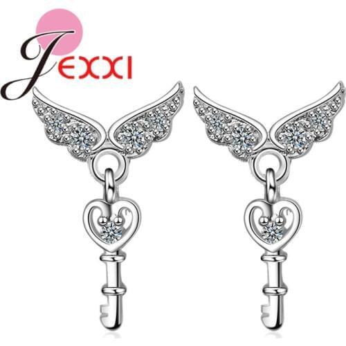 Vintage Genuine Sailor Moon Wings Heart 925 Silver Earrings Stud Gorgeous Halo Female Jewelry For Party Dancing Disco Girl