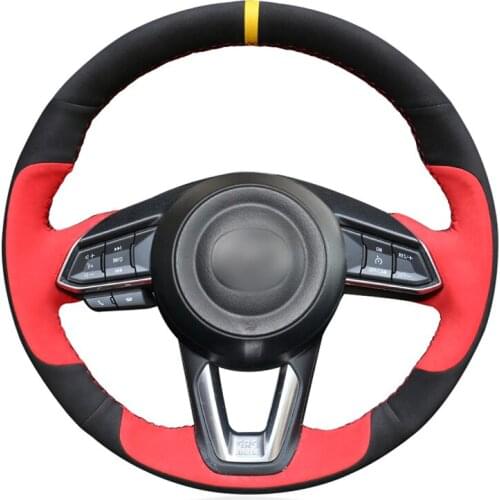 Black Suede Red Suede Steering Wheel Cover for Mazda 3 Axela Mazda 6 Atenza CX-3 2018-2019 CX-5 2017-2019 CX-9 Toyota Yaris 2019