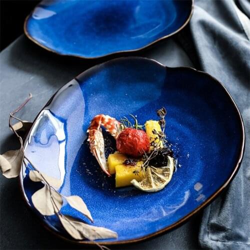 European Style Ceramic Dinner Steak Plate Household Pottery Irregular Salad Platter Dish Rice Vegetable Bowl Kitchen Dinnerware