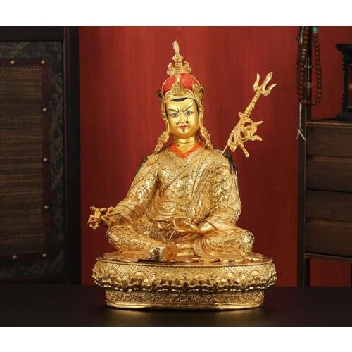 Huge 45 cm LARGE HOME hall efficacious Protection Tibetan Buddhism gold-plated Guru Rinpoche Padmasambhava buddha figure statue
