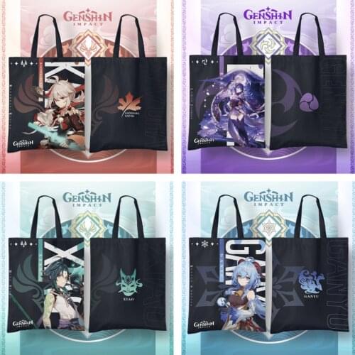 Anime Genshin impact canvas bag cartoon printed shoulder bag shopping bag large capacity handbag Cosplay props