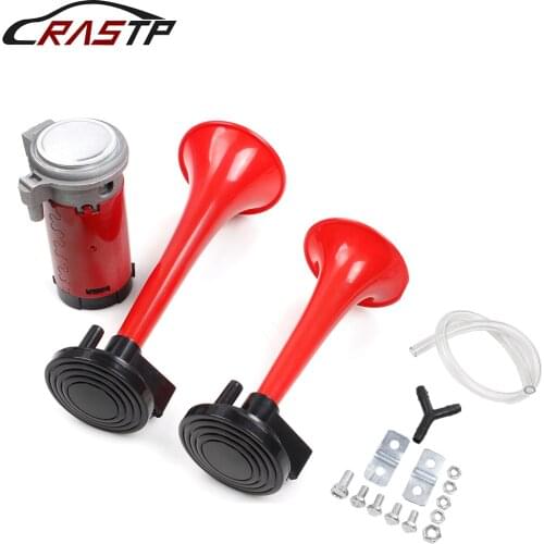 RASTP Dual Trumpet Air Horn with Compressor 12V 125db Air Horn Kit Vehicles Trucks Lorrys Trains Boats Cars Motorcycle BOV070