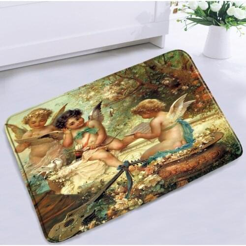 Cute Oil Painting Little Angel Bath Mats European Retro Style Home Decor Door Pad Bedroom Floor Carpet Bathroom Rug Non-slip Mat