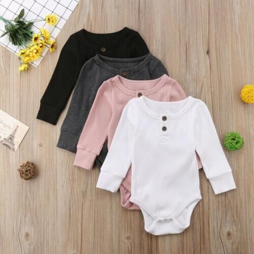 Fashion Solid Cute Newborn Toddler Baby Girl Boy Long Sleeve Romper Jumpsuit Bodysuit Outfits Sweater Clothes