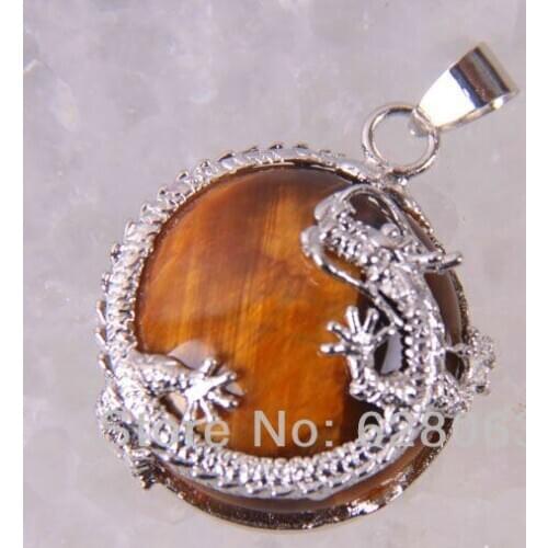 Natural Pretty Tigereye Bead GEM Pendant Dragon Jewelry S462