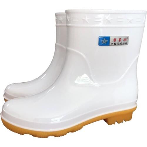 Rainshoes White Food Grade Acid and Alkali Salt Working Anti-Slip Labor Outdoor Rain Shoes Low Labor Safety Boots Size 39-45