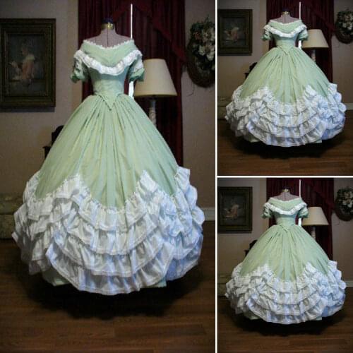 2017 New!Blue 19 Century Victorian Dress1860S Scarlett Civil War Southern Belle dress Cosplay Halloween dresses US4-36 C-913