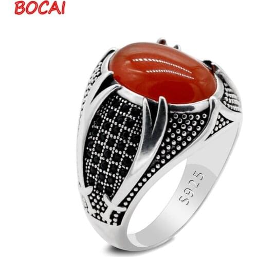 New style 925 sterling silver with red agate two knives personality Middle Eastern mens ring