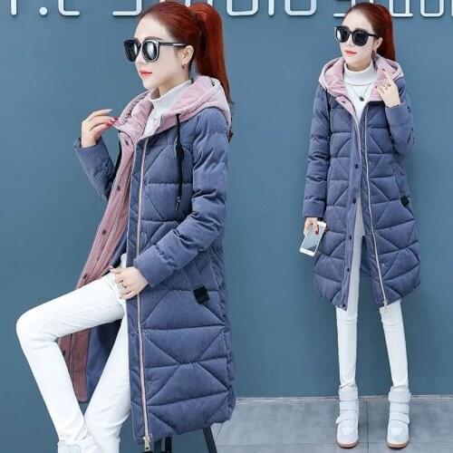 Parker Womens Winter Jacket Coat 2021 Thick Warm Corduroy Cotton Clothing Ladies Hooded Outerwear Female Mid Long Jackets 4XL