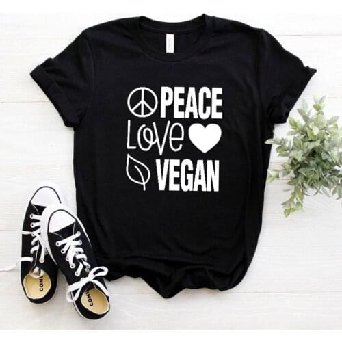 Peace Love Vegan Print Women tshirt Cotton Casual Funny t shirt For Lady Girl Top Tee Hipster Drop Ship NA-186