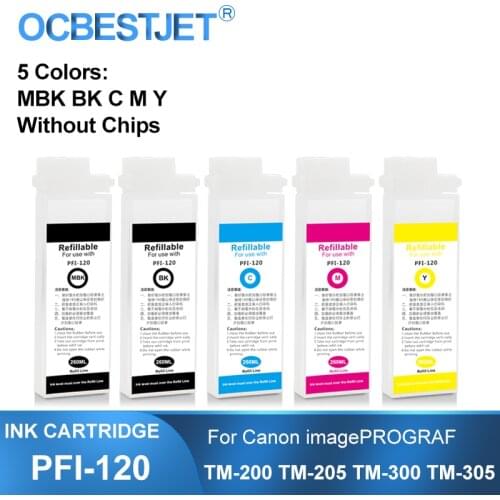 PFI-120 PFI120 Refillable Ink Cartridge Without Chip For Canon TM-200 TM200 TM-205 TM-300 TM-305 TM300 Printer 260ML 5Colors/Set