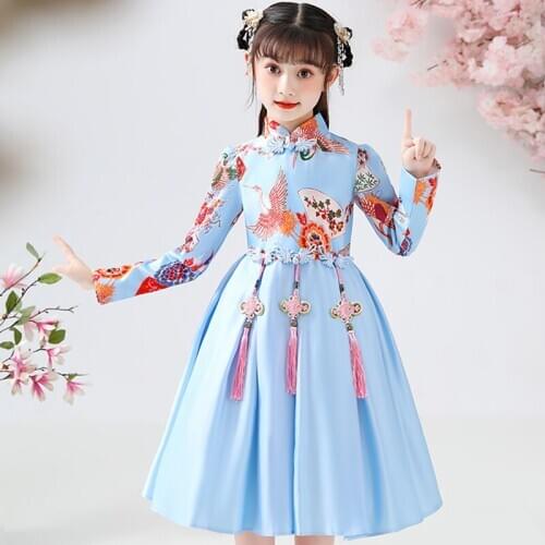 Formal Dress For Girls Chinese Style Wedding Princess Children Xmas Gift Prom Girls Satin Dresses Party Kids New Year Clothes