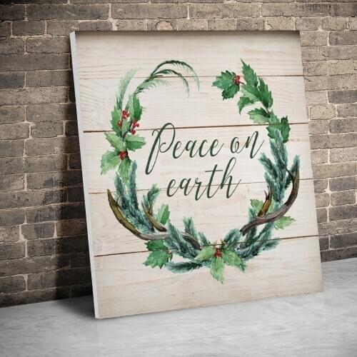 Framed Peace on Earth Christmas Canvas Painting Christmas Poster Wall Art Canvas Prints Pictures Kids Room Home Wood Inner Frame