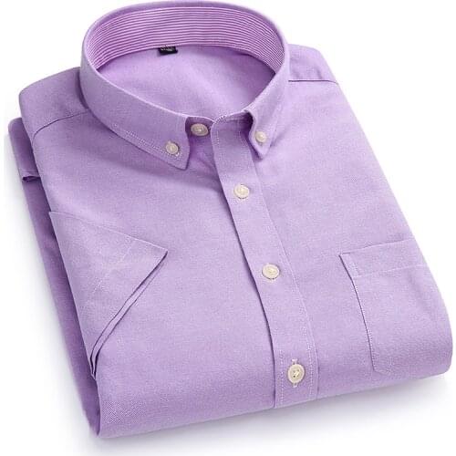 2021 Summer New Men Multicolor Oxford Short Sleeve Shirts Cotton High Quality Male Business Casual Shirt Mens Office Tops