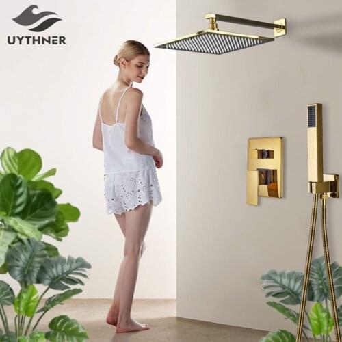 Uythner Bathroom Faucet Gold Rain Shower Bath Faucet Wall Mounted Shower Mixer Tap Bathroom Shower Faucet Shower Set