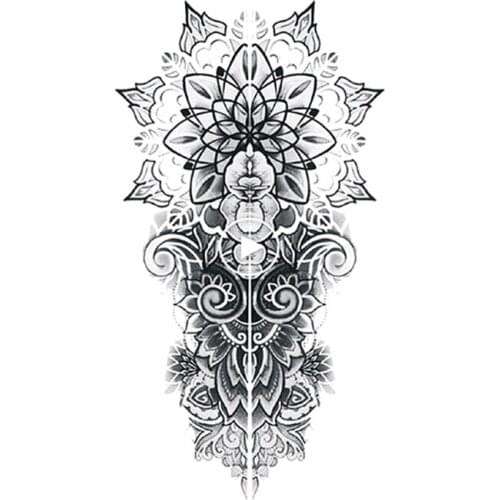 Bohemian Geometric Sanskrit Flower Waterproof Temporary Tattoo Sticker Black Totem Fake Tattoos Flash Tatoos Arm Body Art Women