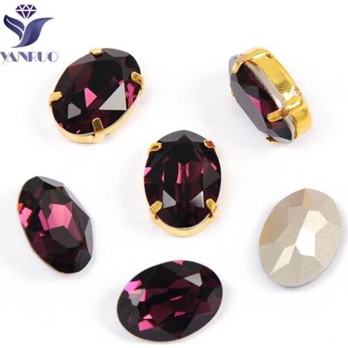 YANRUO 4120 Oval Amethyst K9 Crystal Sew On Stones With Metal Claws Rhinestones Strass Glass Sewn Crystal Wedding Dress
