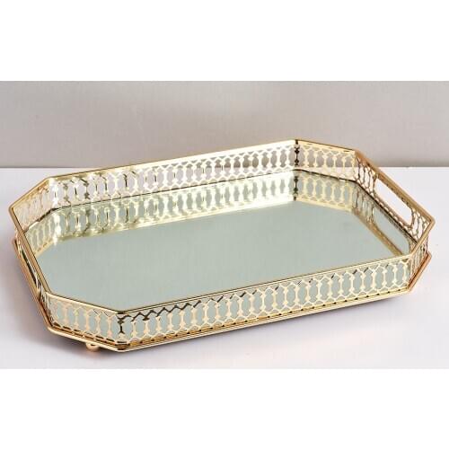Mirror Tray, Vanity Tray with Eight Corner Metal for Dresser Bathroom Bedroom